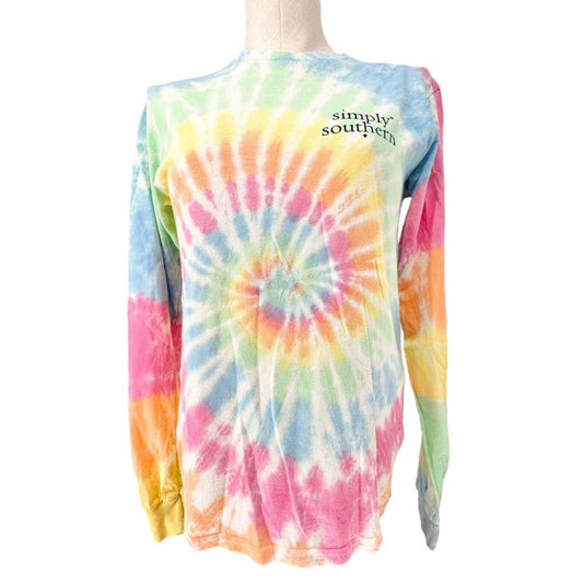 Simply Southern TShirt Women's Small Pastel Tye Die Crew Neck LS Pineapple