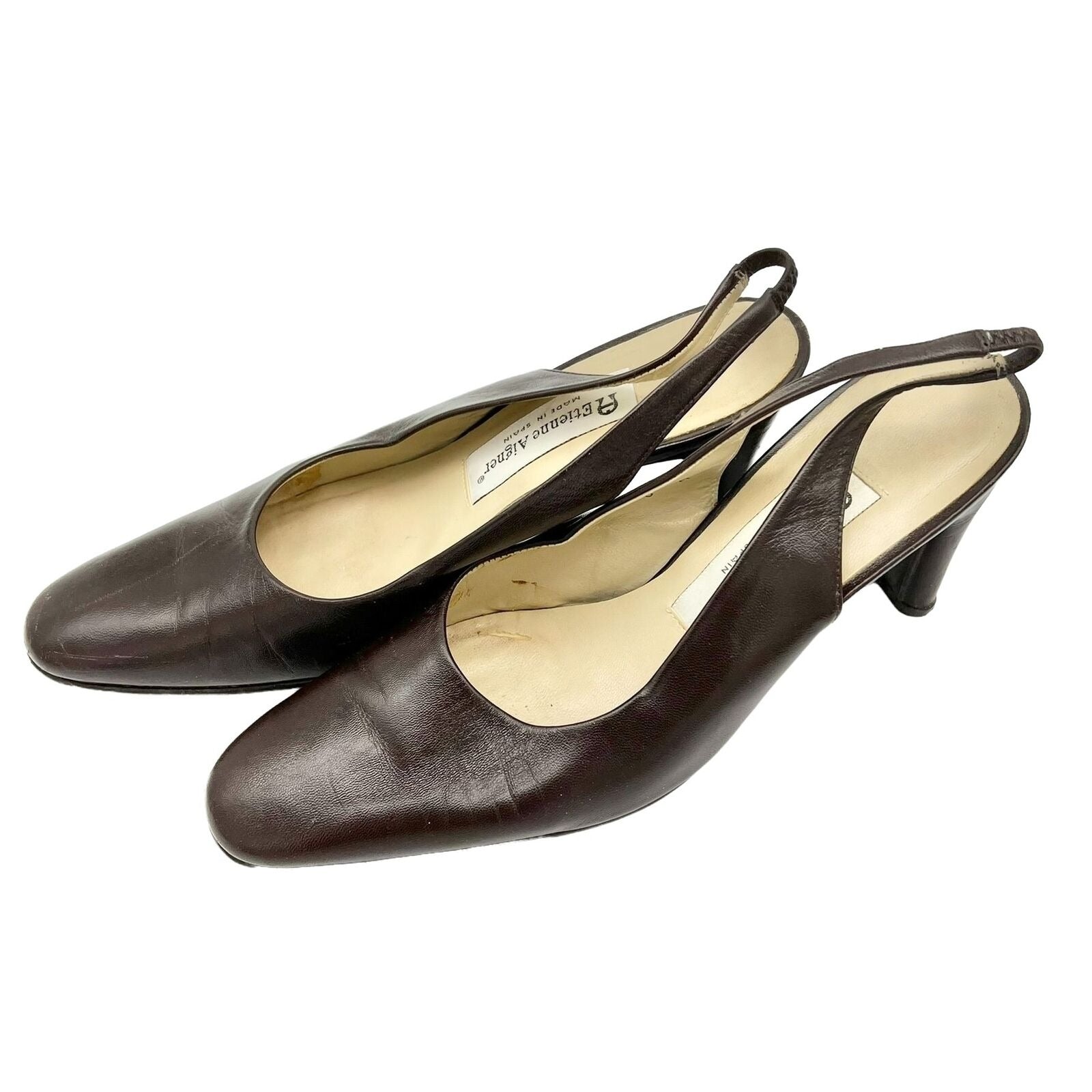 Etienne Aigner Slingbacks Pumps 8M Brown 3 inch Heel Classic