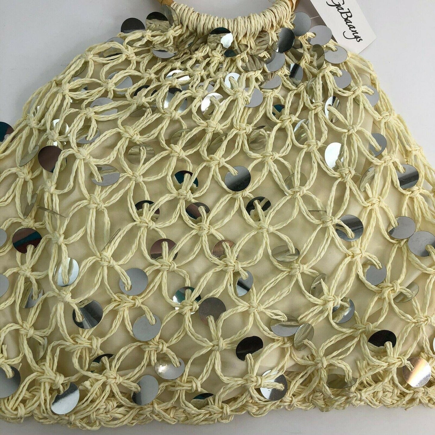 GaBaangs hoop handle sequin bag Cream tote small convenient cute NWT