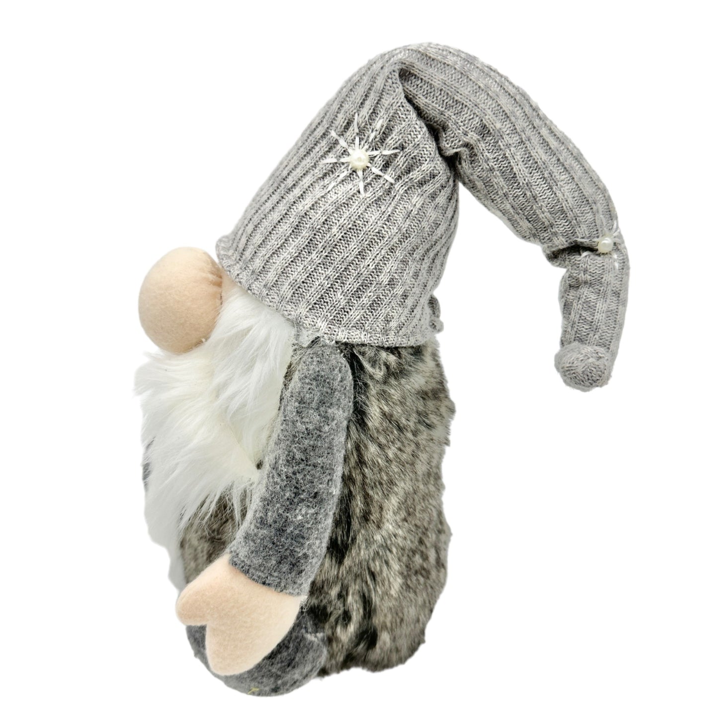 Gnome Plush Doll With Knitted Hat and Faux Fur Body Gray