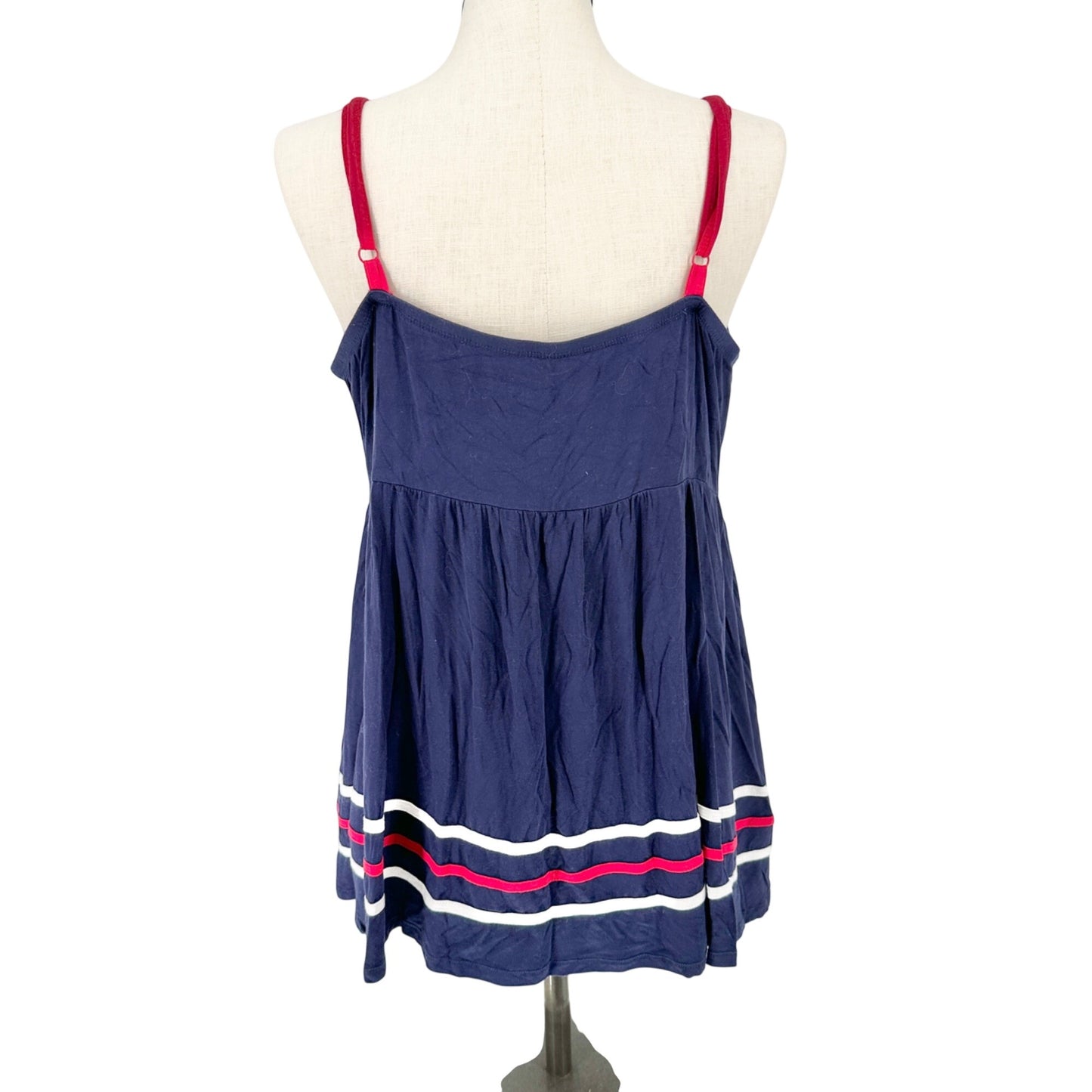 Torrid 3 Super Soft Tank Top Womens 22-24 Navy Knit Flowy Red White Striped Hem