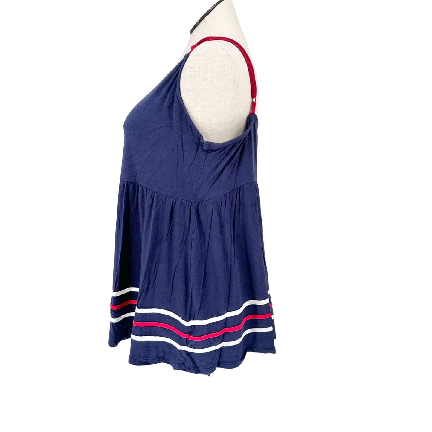 Torrid 3 Super Soft Tank Top Womens 22-24 Navy Knit Flowy Red White Striped Hem