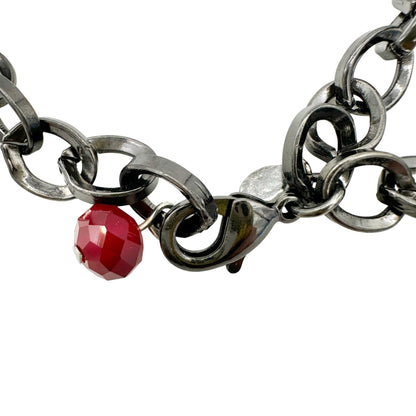 Vintage Premier Designs Necklace Red White Silvertone Multi-Strand Chunky Chain