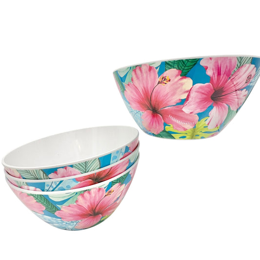 Mainstays Floral 28 Oz Bowls Set Of 4 Tropical Design Dishwasher Safe 6" Round