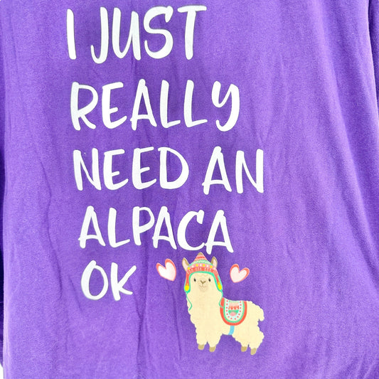 Need an Alpaca T-Shirt 3XL Purple w White Lettering Bella Canvas Cotton