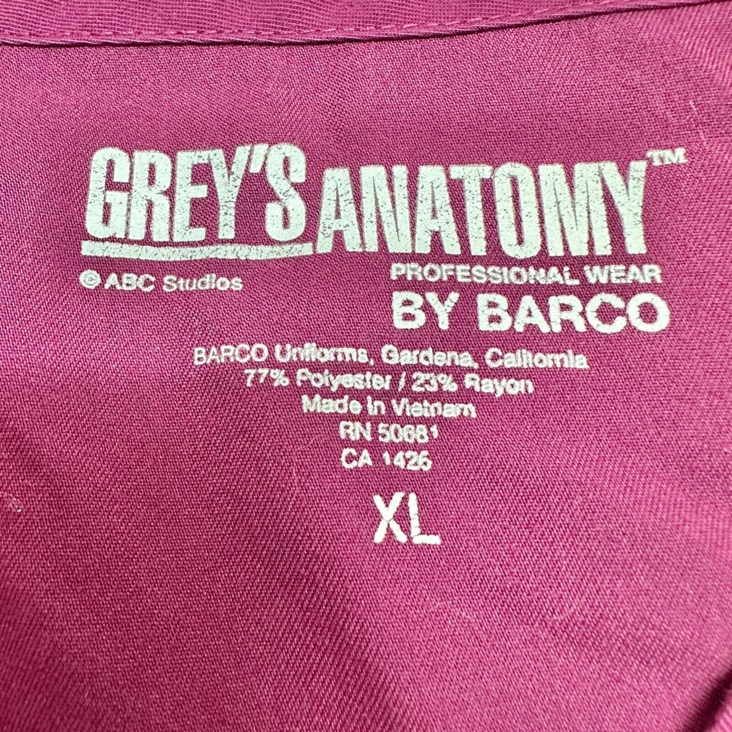 Grey's Anatomy by Barco Women's Scrub Tops XL Burgundy Style 41101 Medical