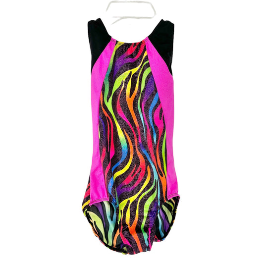 Balera Dancewear Leotard Youth L Pink Black Rainbow Sparkle Zebra Print Racerback