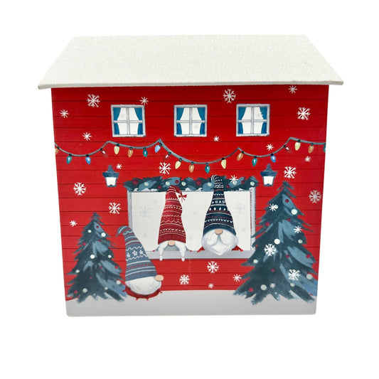 Christmas Punch Studio Holiday Gift Box 8 x 7 x 6 Red White Gray Gnome House