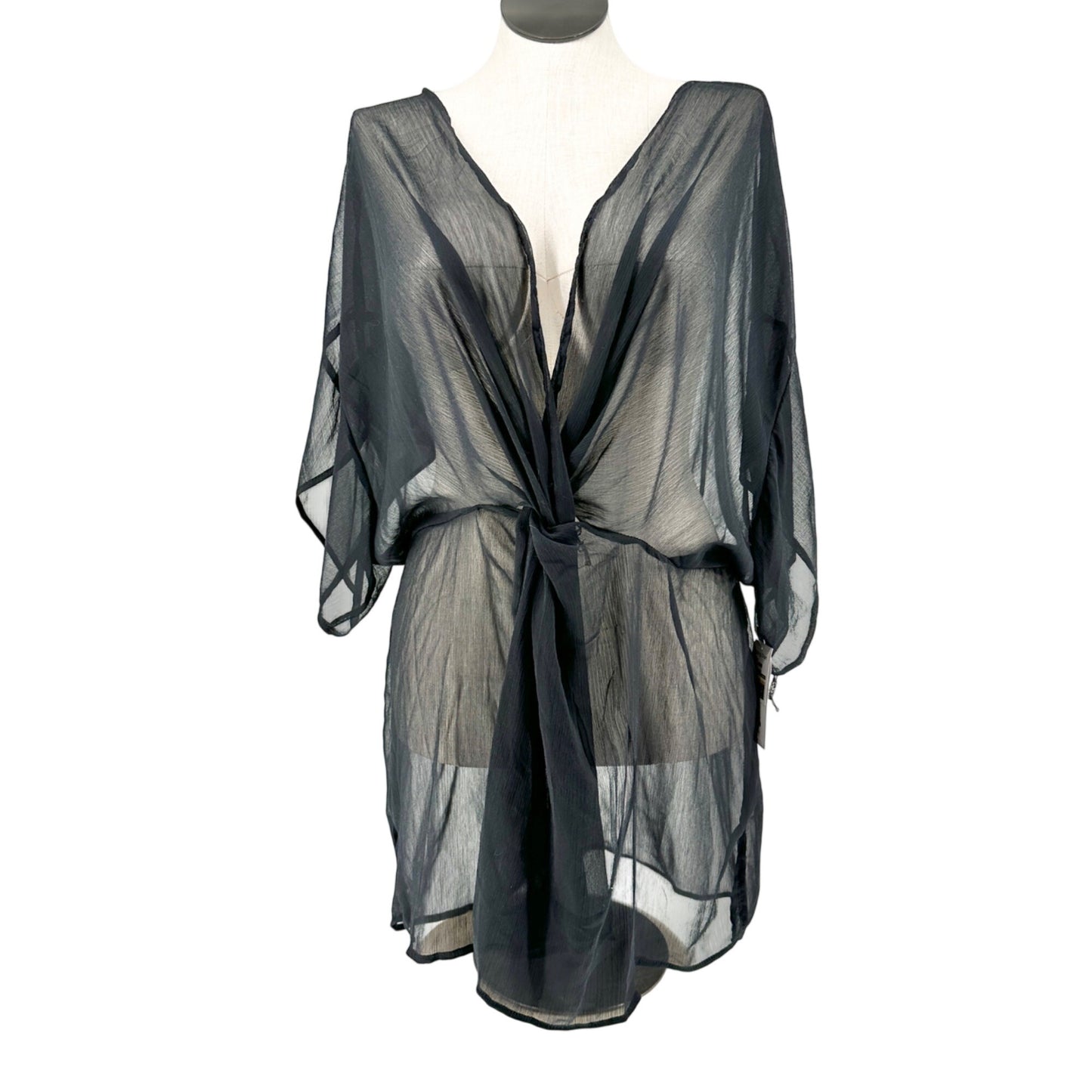 Sheer Black Plus Size Cover-Up Dress 2X Recycled Poly Tie-Waist By Time And Tru