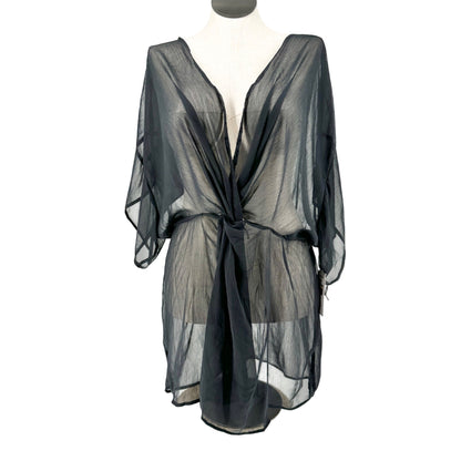 Sheer Black Plus Size Cover-Up Dress 2X Recycled Poly Tie-Waist By Time And Tru