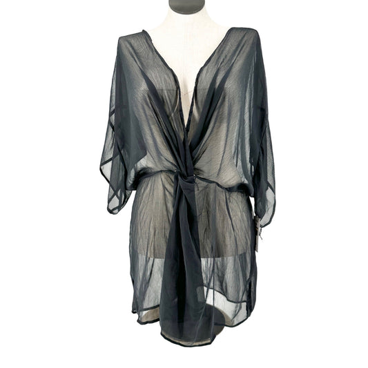 Sheer Black Plus Size Cover-Up Dress 2X Recycled Poly Tie-Waist By Time And Tru