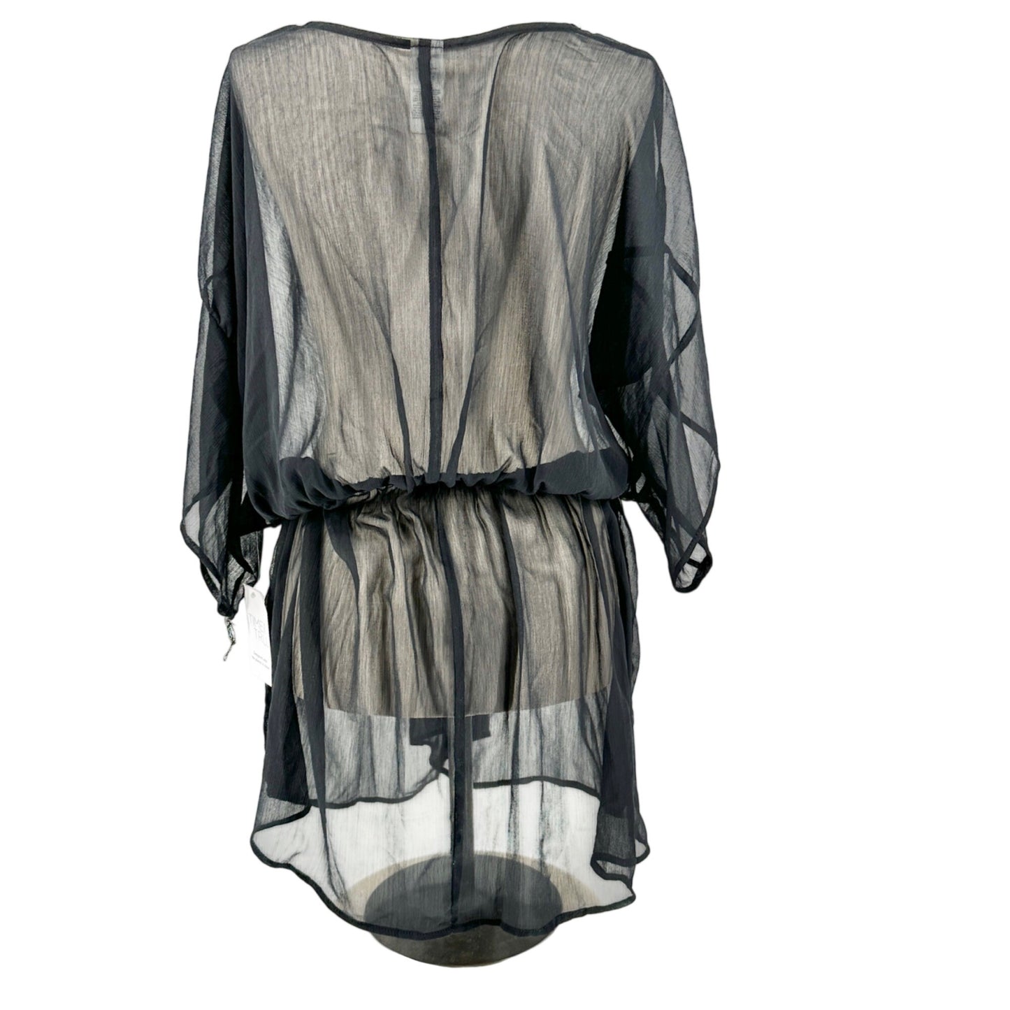 Sheer Black Plus Size Cover-Up Dress 2X Recycled Poly Tie-Waist By Time And Tru