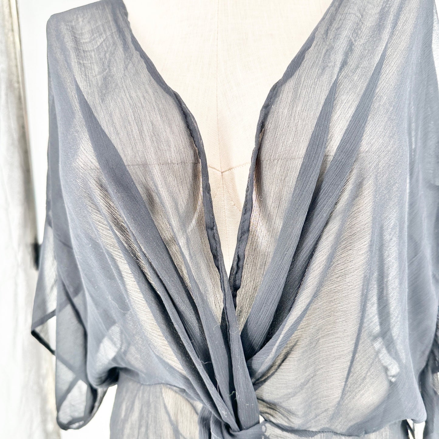 Sheer Black Plus Size Cover-Up Dress 2X Recycled Poly Tie-Waist By Time And Tru