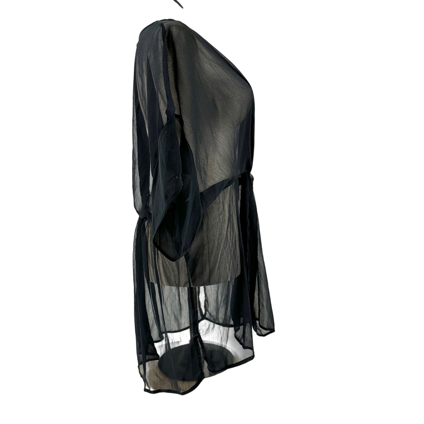 Sheer Black Plus Size Cover-Up Dress 2X Recycled Poly Tie-Waist By Time And Tru