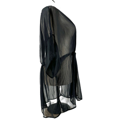 Sheer Black Plus Size Cover-Up Dress 2X Recycled Poly Tie-Waist By Time And Tru