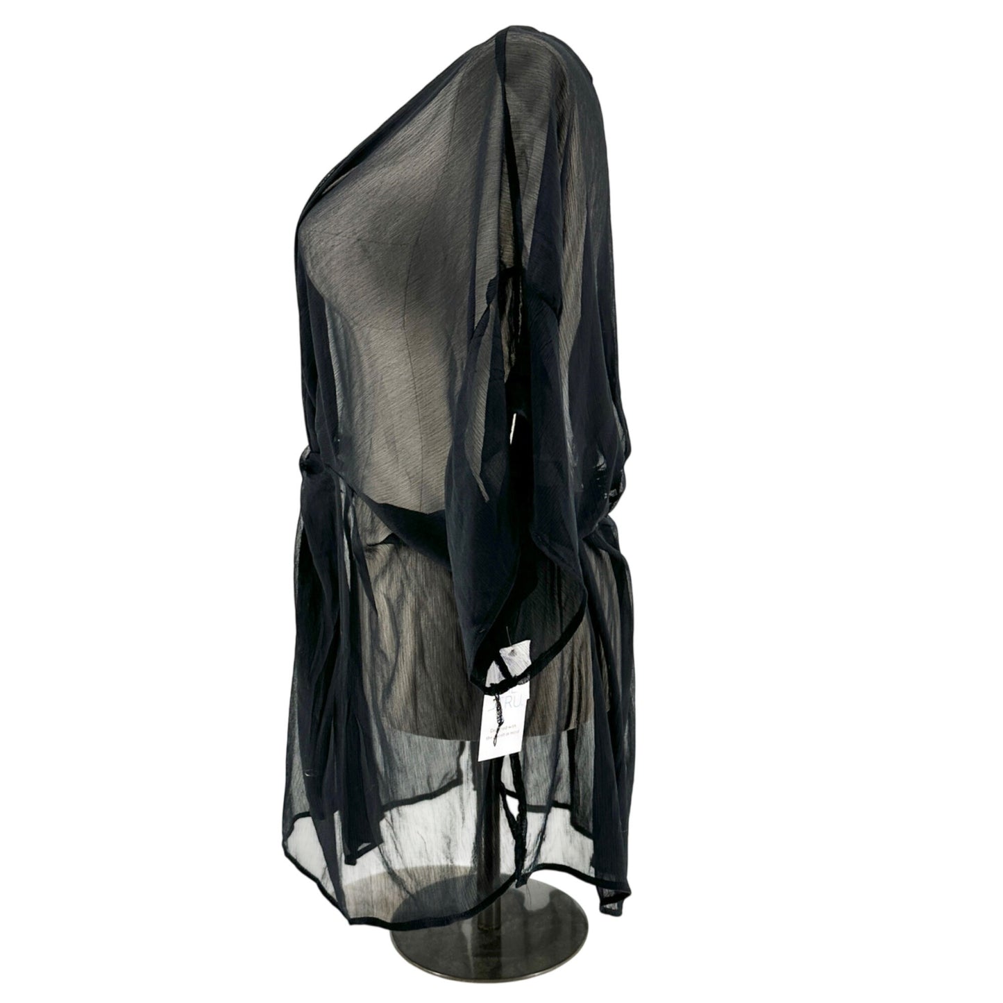 Sheer Black Plus Size Cover-Up Dress 2X Recycled Poly Tie-Waist By Time And Tru