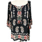 Bila Peasant Tunic Top Womens XXL Black Floral Boho Paisley 3/4 Sleeve Rayon