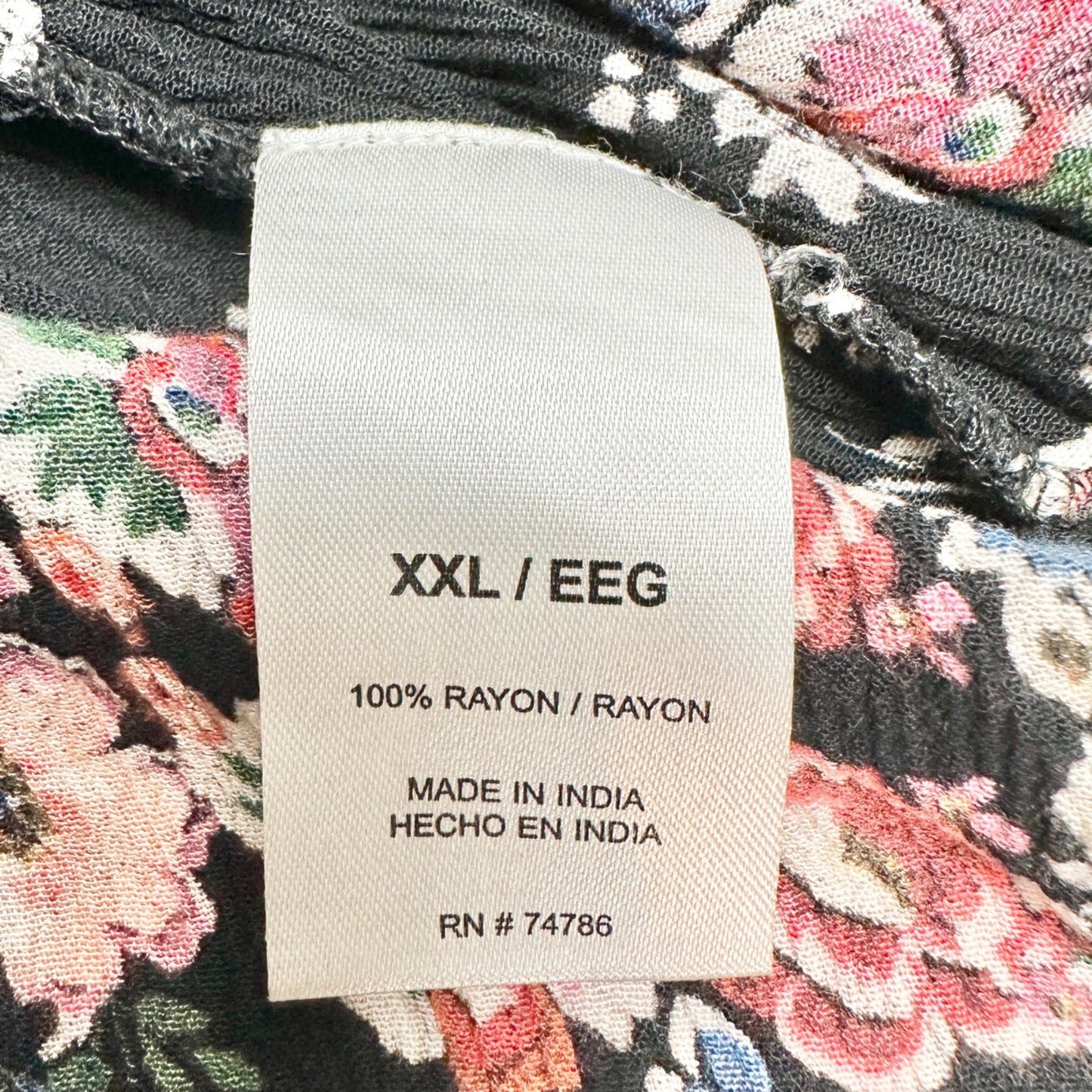 Bila Peasant Tunic Top Womens XXL Black Floral Boho Paisley 3/4 Sleeve Rayon
