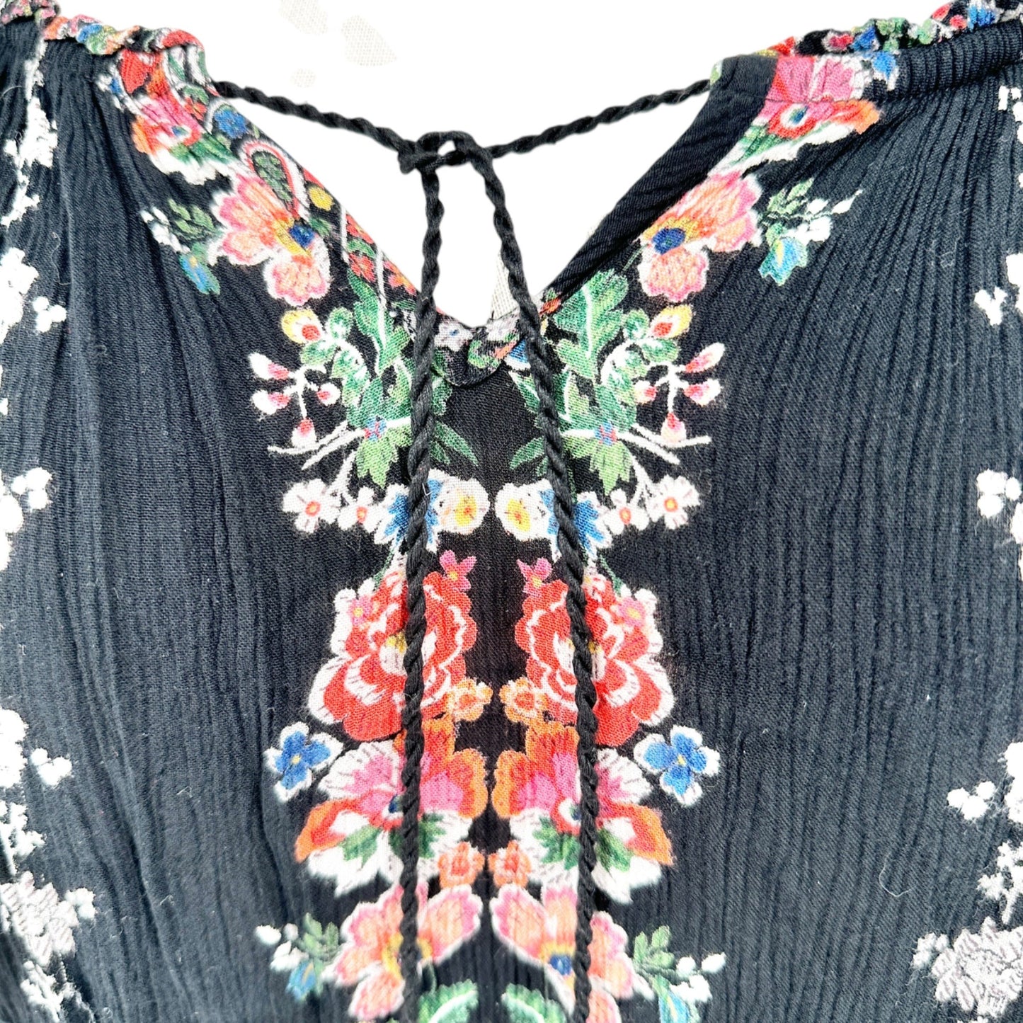 Bila Peasant Tunic Top Womens XXL Black Floral Boho Paisley 3/4 Sleeve Rayon