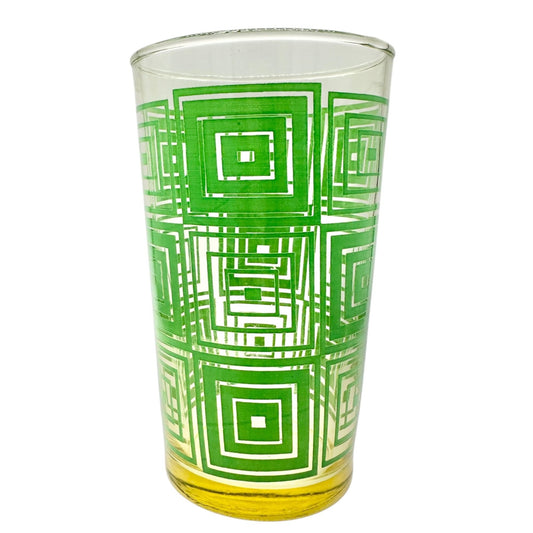 Mid Century Modern Green Geometric Design 6 Oz Glass Tumbler Retro Drinkware