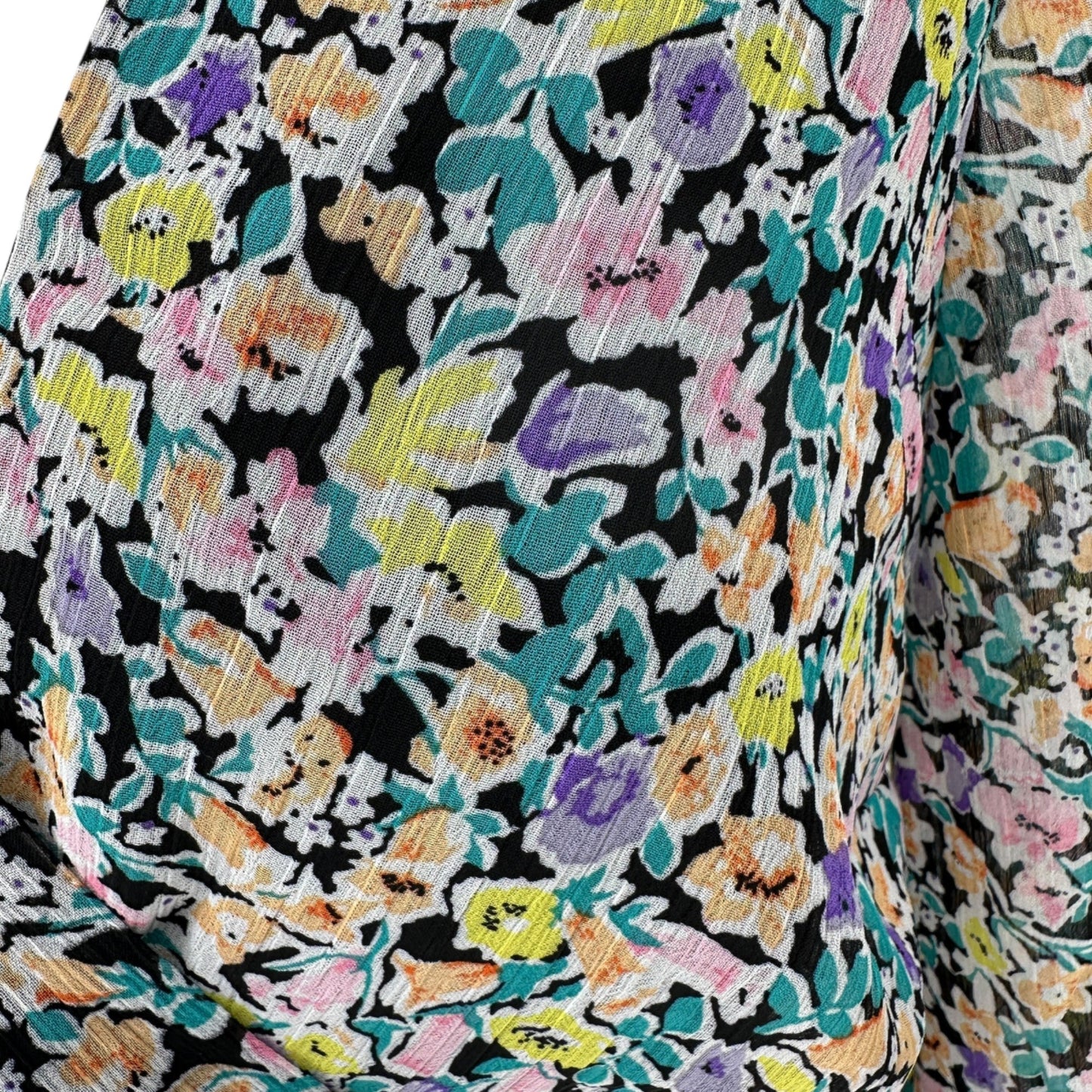 Leith Dress Womens M Blue Ditsy Floral Tie-Waist Ruffled Hem Sheer Long Sleeves