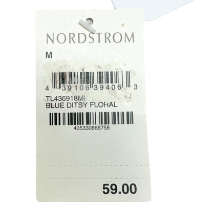 Leith Dress Womens M Blue Ditsy Floral Tie-Waist Ruffled Hem Sheer Long Sleeves