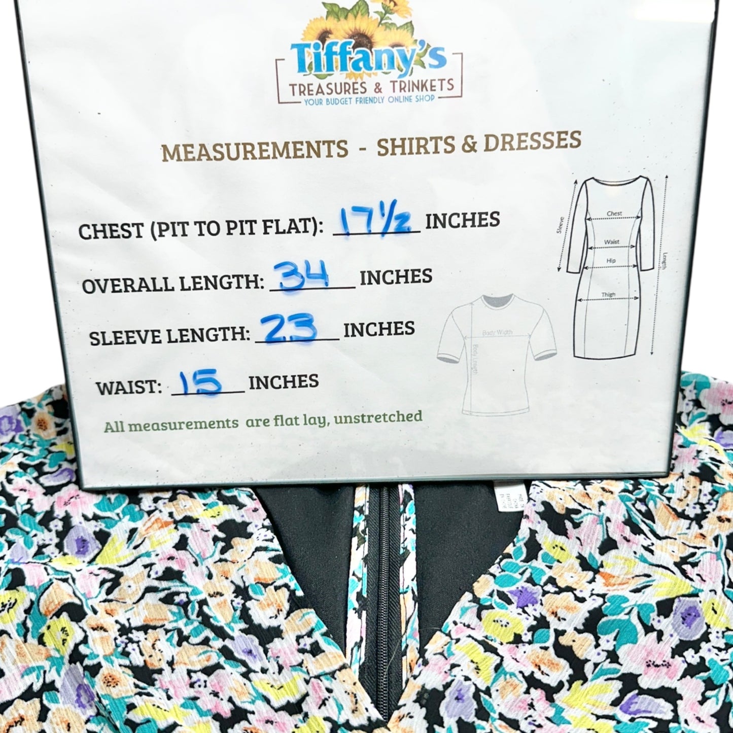 Leith Dress Womens M Blue Ditsy Floral Tie-Waist Ruffled Hem Sheer Long Sleeves