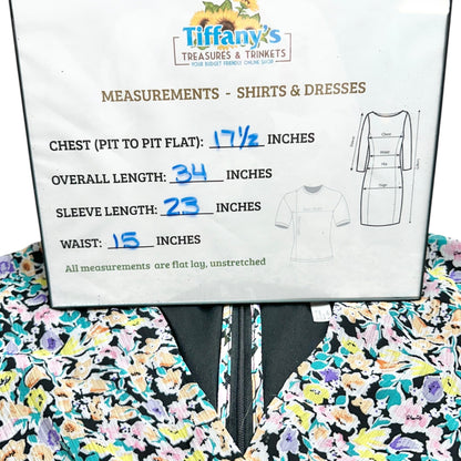 Leith Dress Womens M Blue Ditsy Floral Tie-Waist Ruffled Hem Sheer Long Sleeves