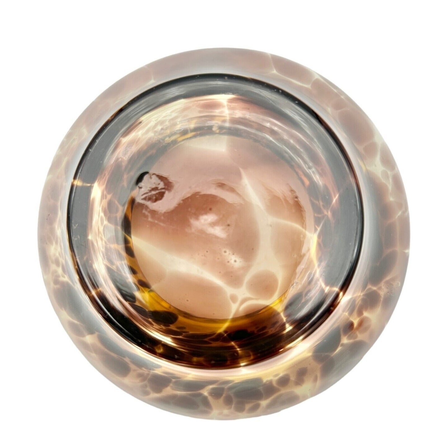 Handblown Tortoise Glass Vase Unique Brown and Amber Design 6.5" Dia x 4" Tall