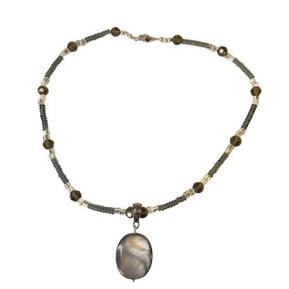 Handcrafted Beaded Necklace Blue Stone Pendant with Beads Gorgeous Jewelry NEW