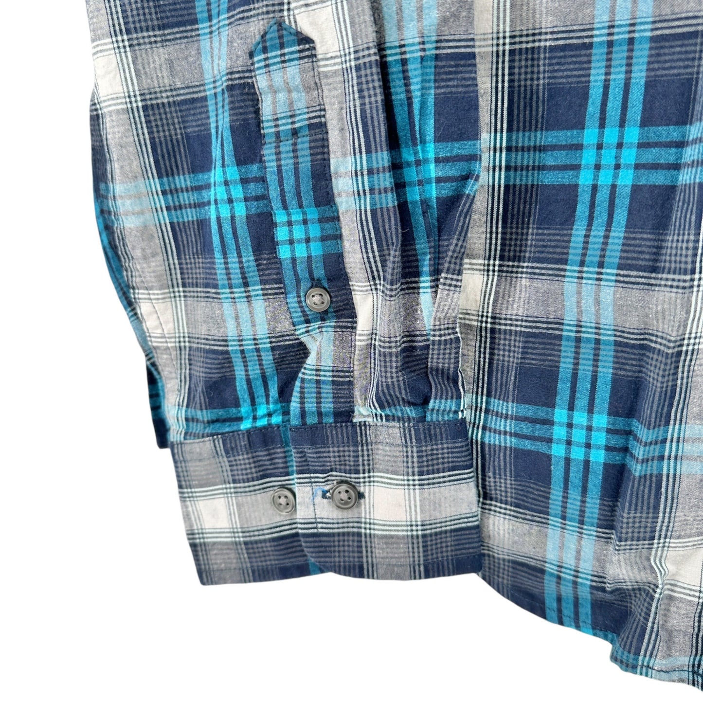 George Classic Fit Plaid Shirt Mens 2XL 50-52 Blue Gray LS Button-Down Collar