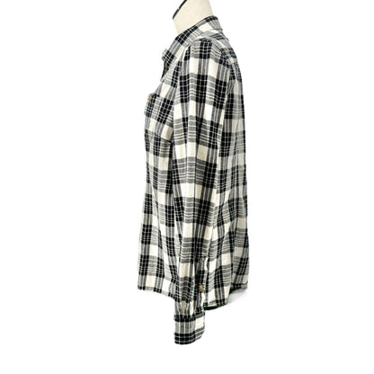 Duluth Trading Co Women's M Flannel Shirt Black White Long Sleeve Button Up