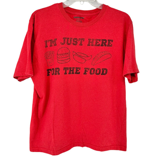 Chemistry Graphic T-Shirt L Red "I'm Just Here For The Food" SS Cotton Poly