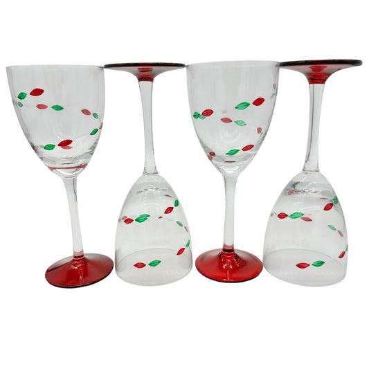 Gorham Christmas Jewels Set of 4 Stem Glasses 9 inch Red Foot Retired