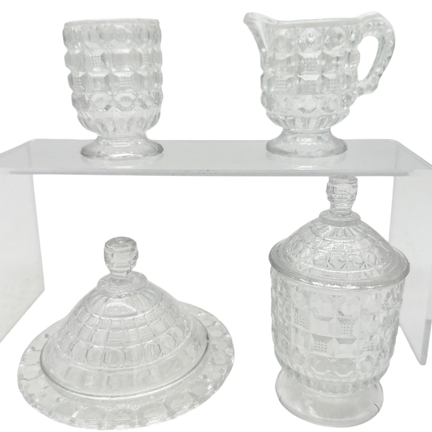 Vintage 4 Pc Childrens Table Set Tappan Glass TS-53 Sugar Creamer Goblet Butter