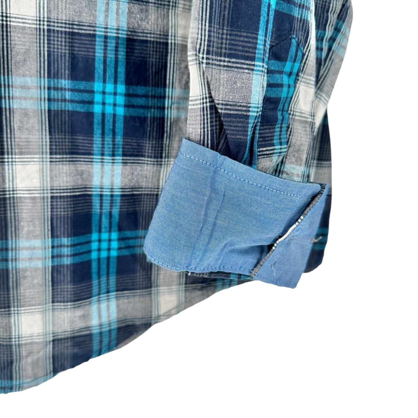 George Classic Fit Plaid Shirt Mens 2XL 50-52 Blue Gray LS Button-Down Collar