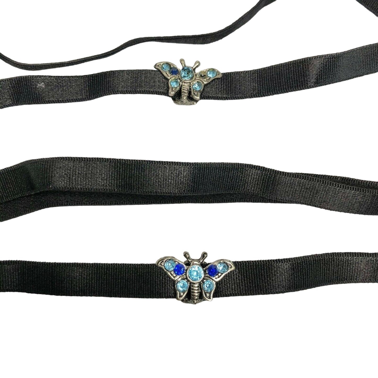 Pair of 2 Black Headbands with Butterfly Charm Adjustable Elastic NEW