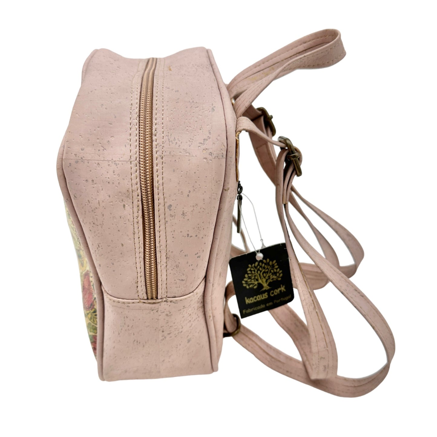 Kacaus Cork Leather Small Backpack Purse Pink Floral Portuguese Cork NWT