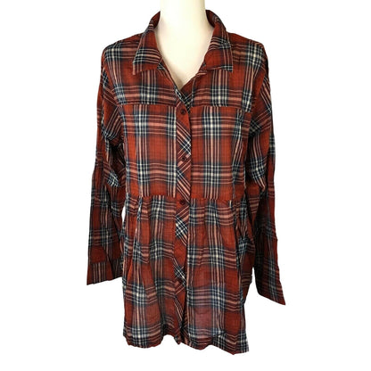 Weekender Suzanne Betro Womens 2X Button Back Hi Lo Red Plaid Top NWT