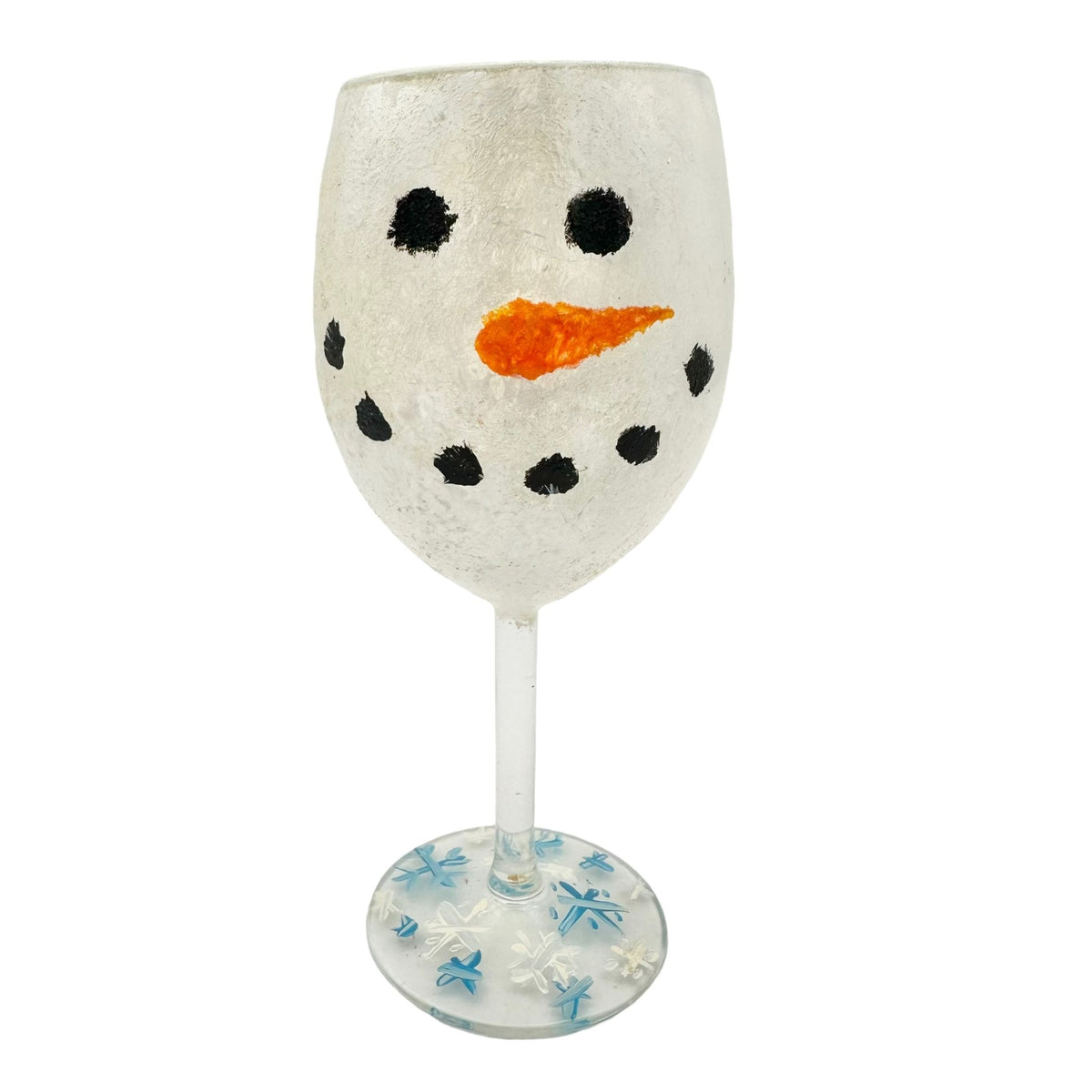 Hand Painted Snowman Frosted Wine Glass