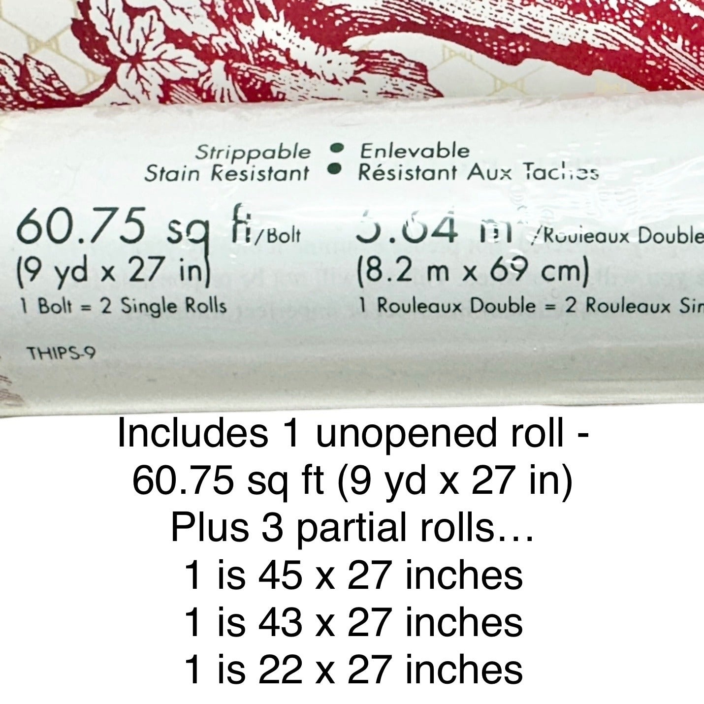 Thibaut Red White Toile Wallpaper Rolls 60.75 SF plus Strippable Stain Resistant