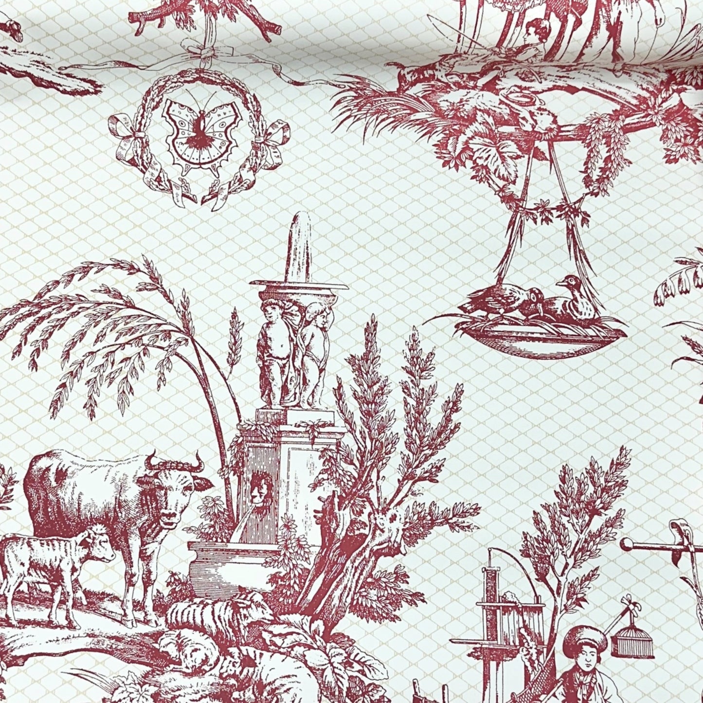 Thibaut Red White Toile Wallpaper Rolls 60.75 SF plus Strippable Stain Resistant