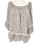 Leopard Print Top Womens 2X White Gray Blush Lace Trim Bell Sleeves Zac & Rachel