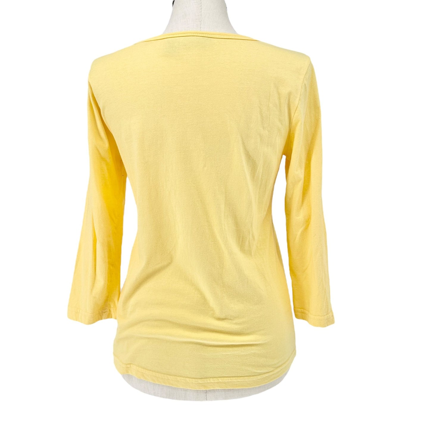 Collections Etc Shirt Womens M Yellow Butterfly Embellished 3/4 Sleeve Cotton