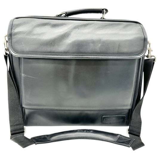 Targus Black Leather Briefcase Multiple Compartments Removable Shoulder Strap
