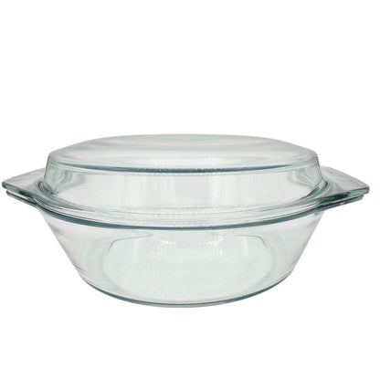 Clear Glass Round Baking Dish With Lid 8.5 Inch Diameter Durable Bakeware
