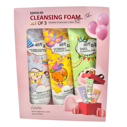 Esfolio Cleansing Foam Set Of 3 With Hyaluronic Acid Peach & Snail For All Skin
