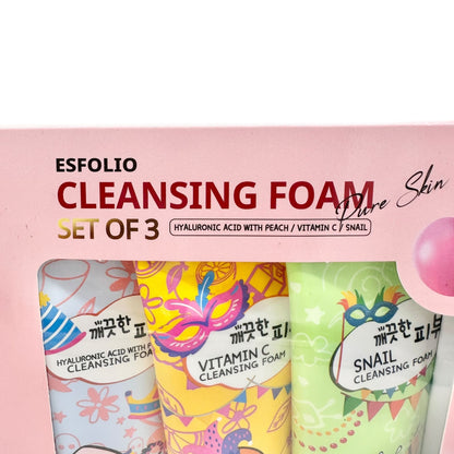 Esfolio Cleansing Foam Set Of 3 With Hyaluronic Acid Peach & Snail For All Skin
