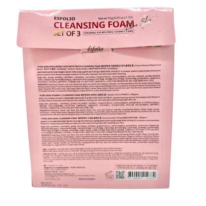 Esfolio Cleansing Foam Set Of 3 With Hyaluronic Acid Peach & Snail For All Skin
