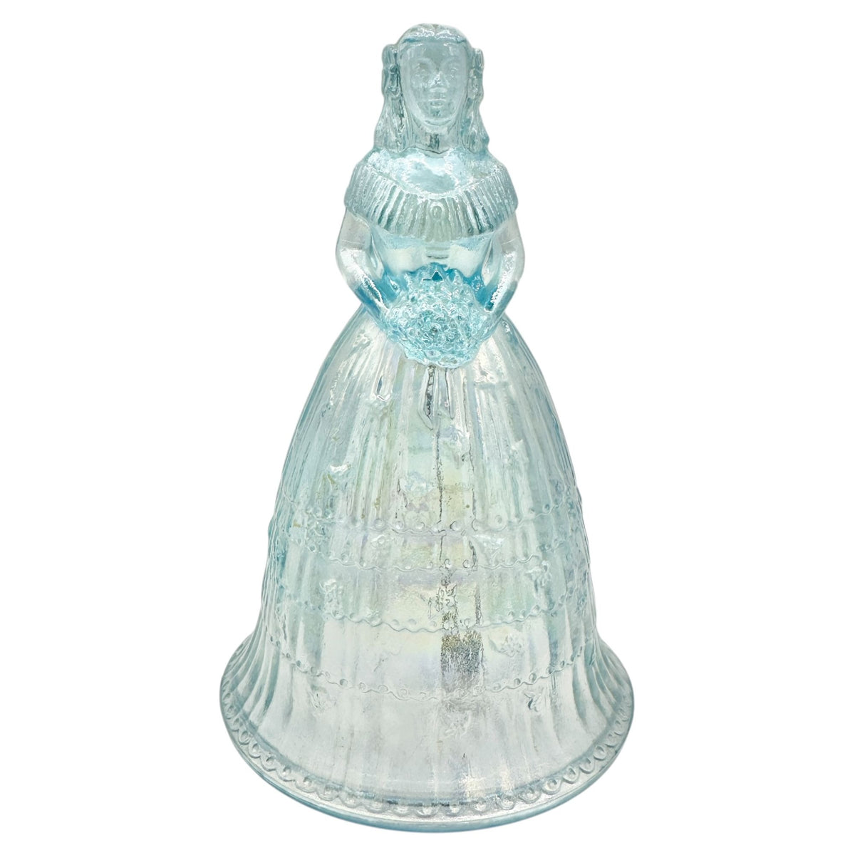 Bride Bell Blue Glass Figurine Iridescent Finish Vintage Style Collectible 6"H